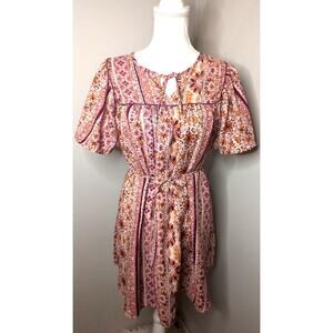 Band of the Free Boho Floral Tie Waist Dress Cottagecore Prairie Medium